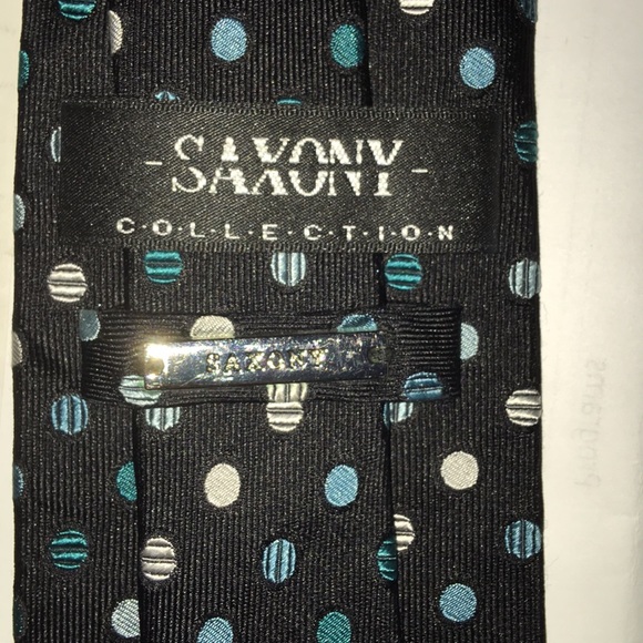 Saxony Black Turquoise White Polka Dot Neck Tie - Picture 3 of 3